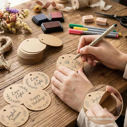 Miniatura 4 de SallyFashion 160 etiquetas de regalo con cuerda adjunta, etiquetas de regalo redondas marrones de 2.2 x 2.2 pulgadas circulares de papel kraft