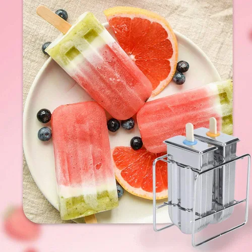 Miniatura 2 de Molde de paletas de acero inoxidable, moldes para paletas de hielo con estante, 55 palitos de bambú, cepillo de limpieza, 10 bolsas de burbujas (A)