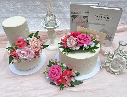 Miniatura 3 de Marriwise 3 piezas de flores prefabricadas, decoración de pastel de boda rosa baya, decoración de flores artificiales para boda, ceremonia