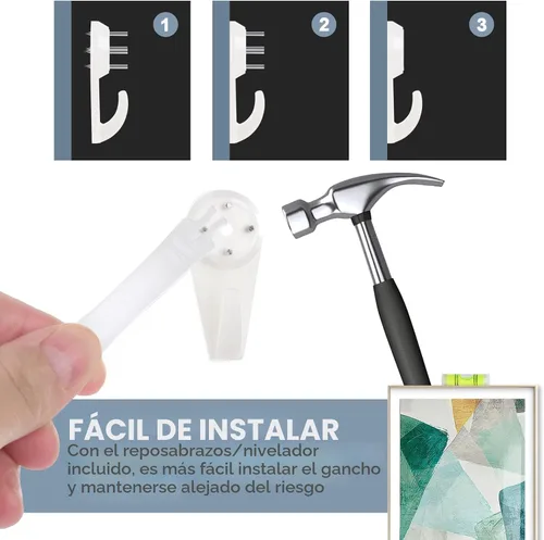 Miniatura 3 de Kit de 50 piezas para colgar cuadros, ganchos de servicio pesado para estuco/concreto/paredes duras sin perforar, clavo invisible y carga