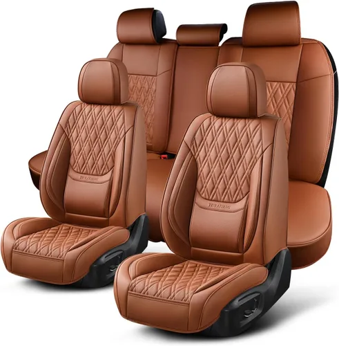 Miniatura 23 de Juego de fundas para asientos de automóvil delanteros, fundas de cuero transpirable para asientos delanteros de automóviles con reposacabezas, funda
