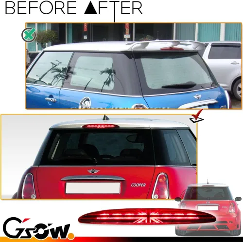 Miniatura 2 de 3ª luz de freno LED de lente roja para MINI Cooper R50 R53 2002-2006 1ª generación, [bandera de Union Jack Reino Unido] 8 luces LED de freno de Rojo