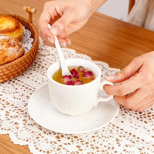 Miniatura 5 de ZAVOOS Juego de 6 tazas de té y platillo, tazas de té de porcelana vintage pequeñas de 6 onzas con cuchara, juegos únicos de tazas de capuchino