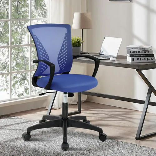 Miniatura 14 de Silla de oficina de malla con ruedas, silla de escritorio ergonómica de respaldo medio con brazos y soporte lumbar, cómoda silla de computadora