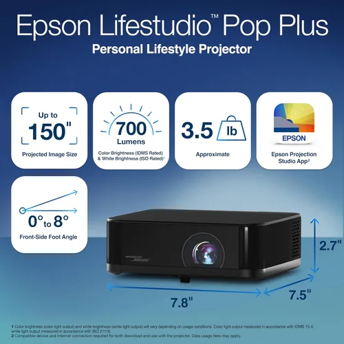Miniatura 7 de Epson Lifestudio Pop Plus 4K PRO-UHD - Proyector personal de estilo de vida, 700 lúmenes de color y brillo blanco, sonido por Bose, Google TV, motor