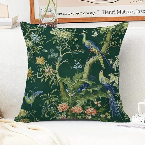 Miniatura 2 de Fundas de almohada chinoiserie verde turquesa floral y pájaro con cremallera de 16 x 16 pulgadas, fundas de almohada de lino para sofá, dormitorio