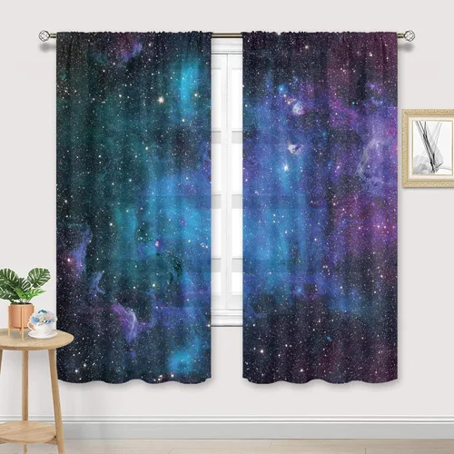 Miniatura 11 de Cortinas de cocina con diseño de galaxia para cocina, con bolsillo para barra, 27.5 pulgadas de ancho x 39 pulgadas de largo, decoración