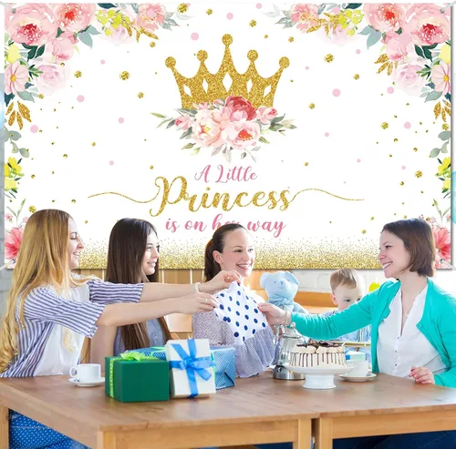 Miniatura 6 de Tatuo Telón de fondo de baby shower de 6 x 3.6 pies, decoración de fiesta de baby shower de princesa para niñas, pancarta de fiesta de flores rosas
