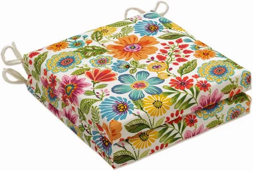 Miniatura 13 de Pillow Perfect Cojín floral brillante para silla de interior/exterior con lazos, 2 unidades, 15.5 x 18.5 pulgadas, azul/naranja Marlow