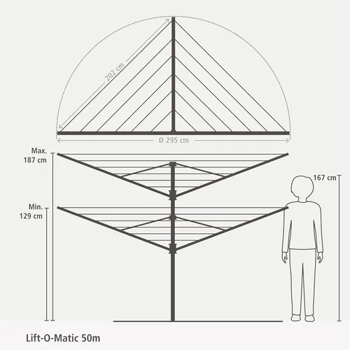 Miniatura 7 de Brabantia Lift-O-Matic Tendedero de 4 brazos para exteriores (164 pies/Ø 1.8 pulgadas) altura ajustable, tendedero plegable + estaca de tierra