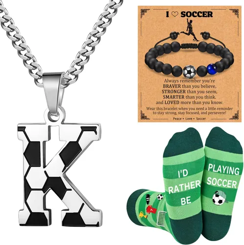 Miniatura 14 de Soccer Gifts Set A-Z Letter Soccer Necklace for Men Novelty Soccer Socks&Soccer Bracelets for Soccer Lovers