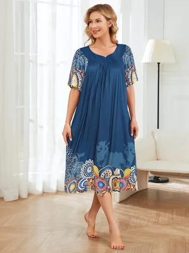 Miniatura 4 de Vestidos de casa para mujer con bolsillos, camisón Moo Moo de manga corta, vestido de descanso S-3XL
