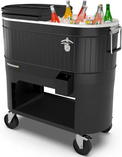 Permasteel Enfriador de patio rodante: gran hielera para exteriores con ruedas, enfriador de bebidas para patio trasero, barbacoa, portón trasero,