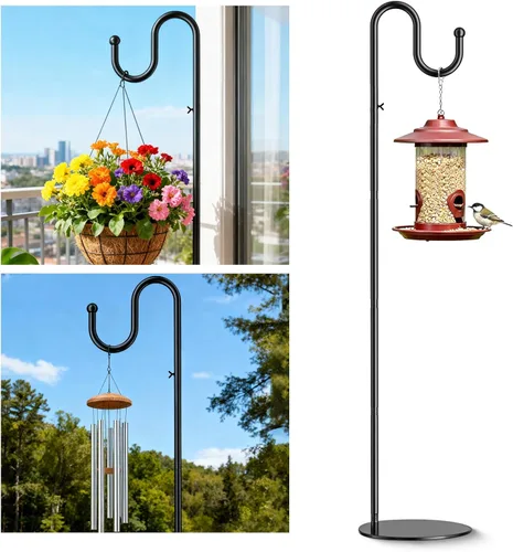 Soporte de gancho de pastor de 76 pulgadas para comederos de pájaros, plantas colgantes, linternas, coronas y campanillas de viento, soporte de