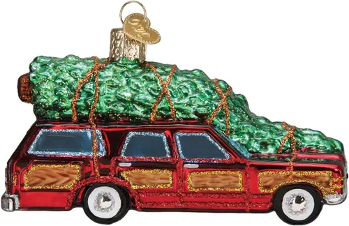 Miniatura 2 de Old World Christmas Station Wagon - Adorno soplado de vidrio para árbol de Navidad, decoración navideña hecha a mano, colección de transporte