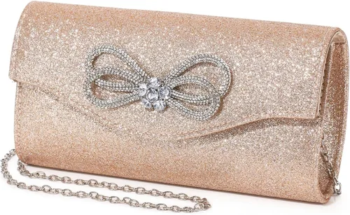 Miniatura 11 de Bolso de noche para mujer, con lazo de cristal brillante, con solapa, bolso de mano para mujer, boda, fiesta, baile de graduación