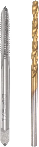Miniatura 9 de uxcell 4-40 UNC Straight Flute Thread Tap y 0.091 in Twist Drill Broca Set, titanio plateado 6542 Acero de alta velocidad Brocas de perforación