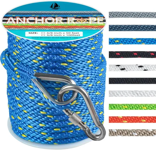 Miniatura 8 de Cuerda de anclaje de 3/8 de pulgada y 100 pies, cuerda de anclaje para barco, trenza sólida MFP, línea de anclaje con dedal de acero inoxidable 316