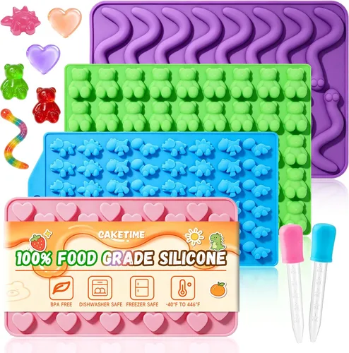 Miniatura 9 de Moldes de gomitas, moldes de silicona para gomitas con 2 goteros, paquete de 4 moldes de silicona para caramelos