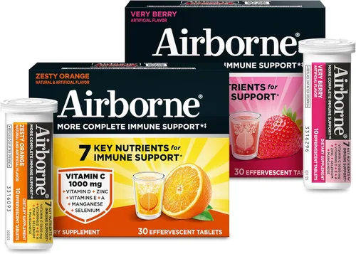 Miniatura 23 de Airborne 1000 mg de vitamina C con vitamina D y zinc, suplemento de apoyo inmunológico multivitamínico sin azúcar, antioxidantes vitaminas A C