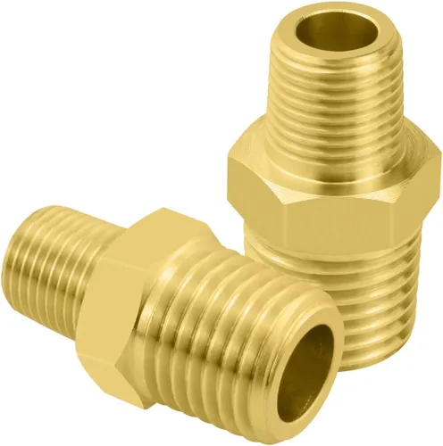 SDTC Tech Paquete de 2 accesorios de tubería de latón 1/4 NPT rosca macho a 1/8 NPT macho adaptador reductor de rosca macho conectores de pezón