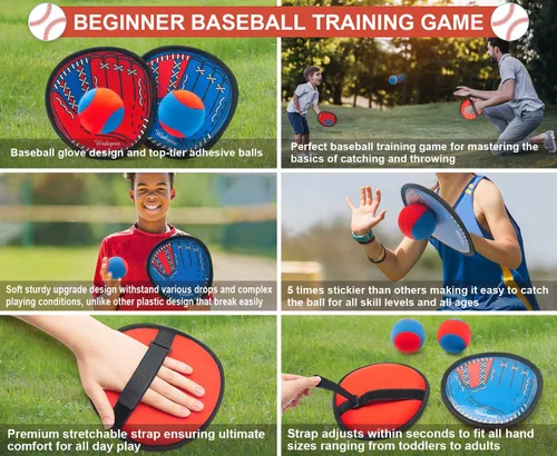 Miniatura 7 de Juego de pelota para tirar y atrapar, guantes de béisbol para niños pequeños y juguetes de pelota para atrapar, juegos al aire libre para niños
