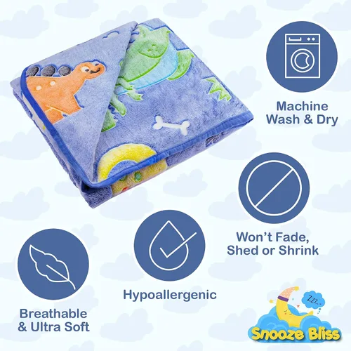 Miniatura 4 de Manta de dinosaurio que brilla en la oscuridad para niños, manta suave de forro polar azul. Gran regalo de dinosaurio para niños, nietos, bebés
