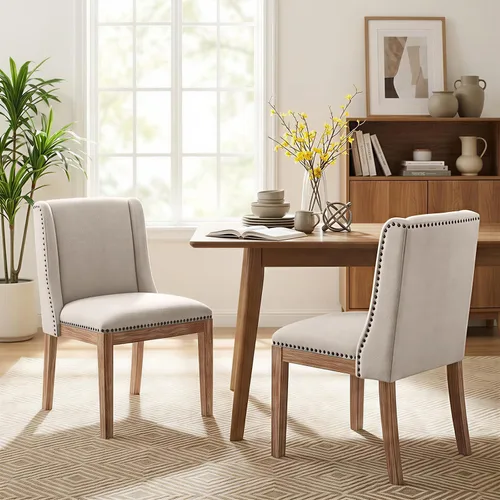 MALOL Juego de 2 sillas de comedor, sillas laterales de cocina tapizadas de tela con patas de madera para uso en cocina y restaurante, color beige