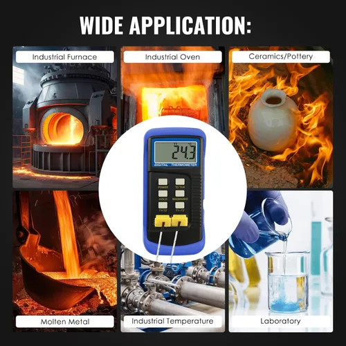 Miniatura 3 de Termómetro de termopar tipo K (-50 ~ 2,372.0 °F), medidor de temperatura digital de doble canal con 2 abrazaderas de temperatura y sensores de sonda