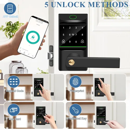 Miniatura 2 de Cerradura de puerta automática de entrada sin llave, cerradura inteligente con perilla de puerta, huella digital biométrica, código de acceso