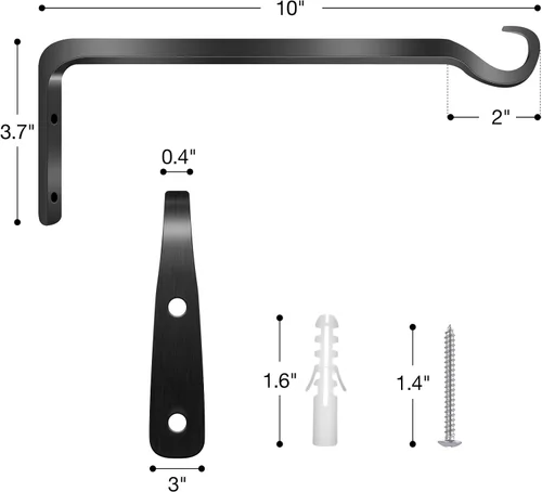 Miniatura 4 de Worth Garden - Paquete de 6 soportes de ménsula para colgar plantas de 10 pulgadas, gancho de pared de hierro forjado con recubrimiento de polvo