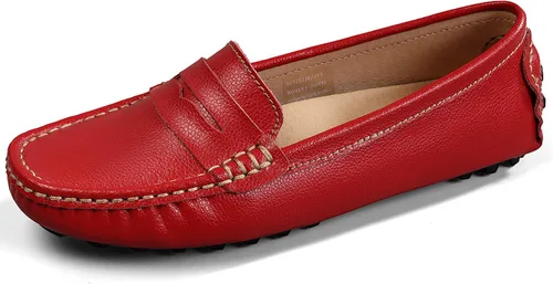 Miniatura 2 de Artisure Mocasines clásicos de cuero genuino para mujer, mocasines de conducción, mocasines casuales sin cordones, zapatos de barco cómodos y a