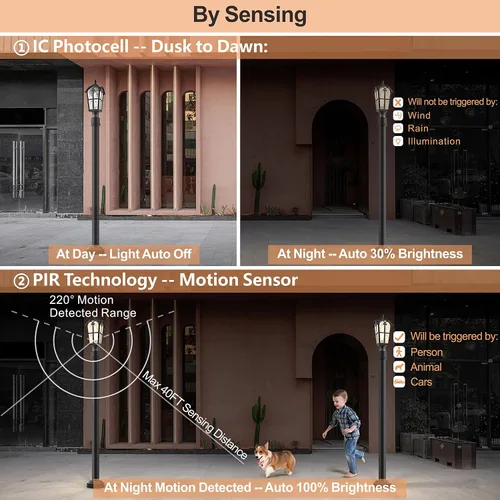 Miniatura 3 de Paquete de 2 lámparas de poste para exteriores, sensor de movimiento de 17 pulgadas y lámpara de columna de porche exterior del atardecer al