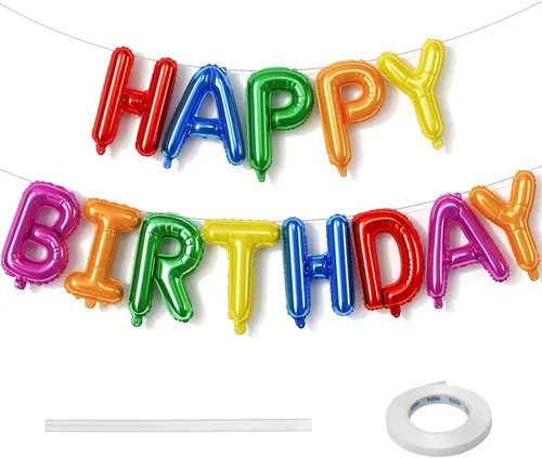 Miniatura 21 de Cartel plateado de feliz cumpleaños – Globos de letras de papel de aluminio de Mylar de 16 pulgadas con cinta, globos autoinflables para mujeres