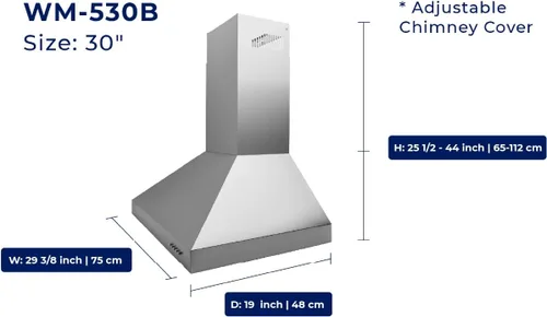 Miniatura 8 de Hauslane Campana extractora de montaje en pared de 30 pulgadas, chimenea de pared negra mate, convertible sin conductos de 6 pulgadas, succión