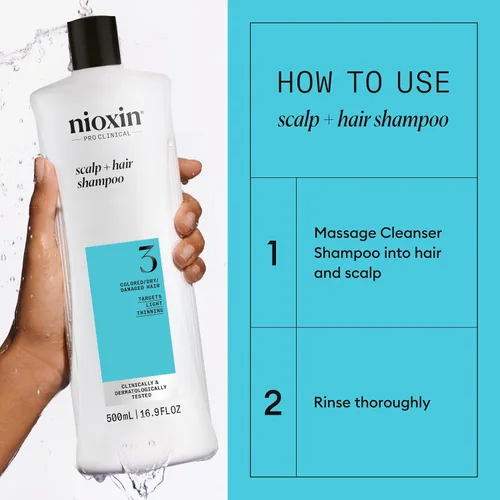 Miniatura 5 de Nioxin System 3 - Champú para el cuero cabelludo + engrosamiento del cabello, para cabello teñido, seco y dañado con ligero adelgazamiento, mantiene