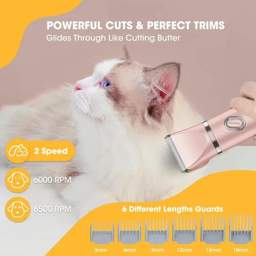 Miniatura 5 de QREEYX Kit mejorado de aseo para perros, recortador inalámbrico de patas de perro, 4 en 1, kit de aseo para mascotas de bajo ruido, molinillo de Rosa