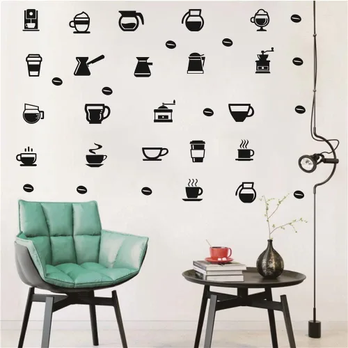 Miniatura 3 de Cafetería Casa Wall Decal extraíble DIY café taza taza ventana vidrio pared decoración frijol leche cocina pared adhesivo TM-103 (negro)