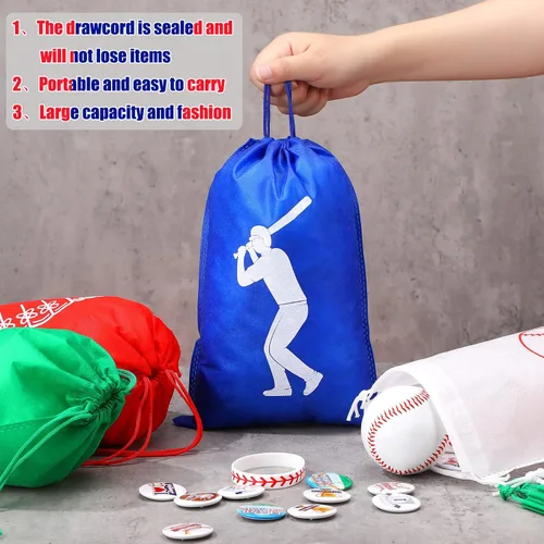 Miniatura 5 de Tondiamo 16 bolsas de béisbol para fiestas de béisbol, bolsa de béisbol con cordón para niños, paquete de golosinas no tejidas para regalo de fiesta