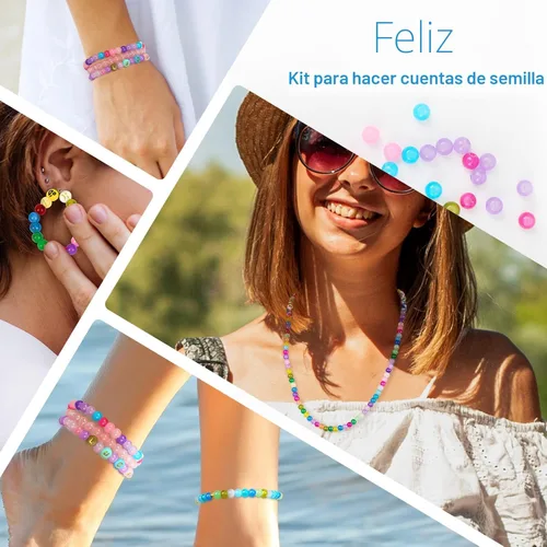 Miniatura 6 de XSEINO Juego de aproximadamente 7200 cuentas de vidrio de 0.236 pulgadas para hacer pulseras, 144 diseños surtidos, serie de colores especiales