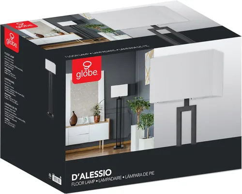 Miniatura 9 de Globe Electric 67046 - Lámpara de pie de 58 pulgadas, acabado negro mate, pantalla rectangular de lino blanco, diseño geométrico moderno, base E26