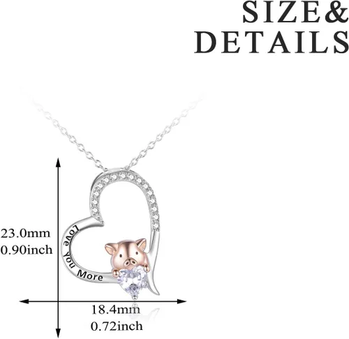 Miniatura 5 de YFN Collar de cerdo, regalo de joyería de plata de ley 925, lindo colgante de animal con corazón de circonita cúbica, collar para mujeres y niñas