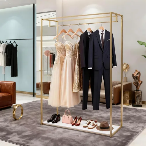 Miniatura 11 de Estante de ropa de 71 pulgadas con estantes, estante para vestidos de boda, estante de exhibición de ropa al por menor, resistente comercial