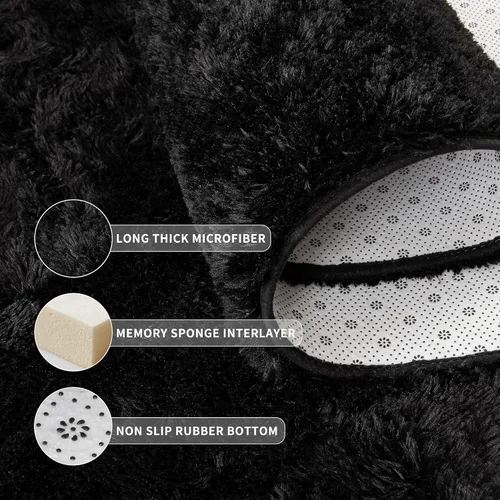 Miniatura 9 de Tepook Alfombras Suaves Corredoras para Dormitorio de 2x6 pies con Respaldo de Goma, Alfombras Negras Esponjosas para Sala de Estar, Alfombra