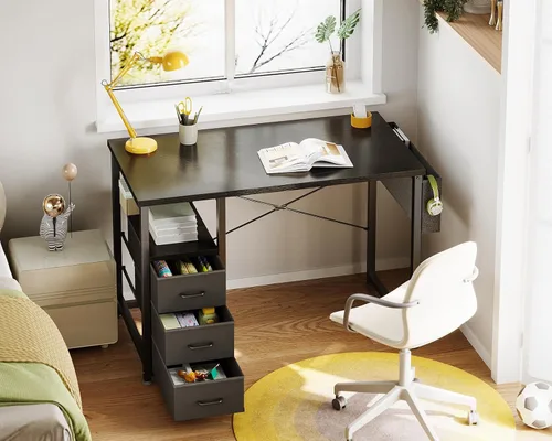 Miniatura 2 de AODK - Escritorio pequeño para computadora de 32 pulgadas con cajones de tela, escritorio de estudio y escritura para niñas adolescentes, escritorio