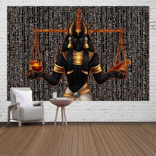 Miniatura 11 de Ine Ive Tapiz de estatua egipcia de Anubis, tapiz religioso mítico del antiguo Egipto, 40 x 30 pulgadas, jeroglíficos egipcios, decoración de pared