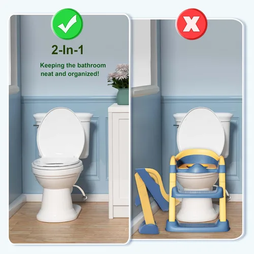 Miniatura 7 de R&T Asiento de inodoro redondo con asiento de entrenamiento para ir al baño integrado, asiento de cierre lento para niños y adultos, fácil