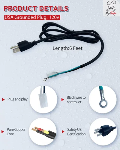 Miniatura 4 de Cable de alimentación de CA de repuesto de 6 pies para parrilla de pellets y ahumador se adapta a Traeger, Pit Boss, Camp Chef, Z-Grills 3