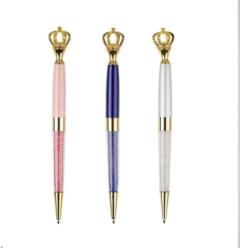 YOUMI Bolígrafo de 3 bolígrafos de metal de cristal de corona, bonito bolígrafo brillante, bolígrafos de cristal personalizados, bolígrafo de