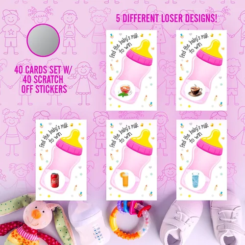 Miniatura 4 de RokAPary Find The Babys Milk Scratch Off Game, It's a Girl Baby Shower Fácil de jugar juegos tontos, idea divertida, actividad rompehielos. Tarjetas